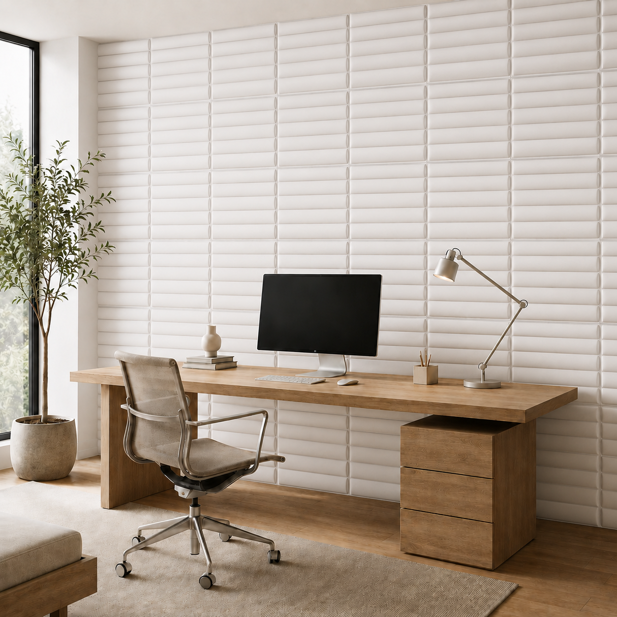 Panneau mural 3D en PVC avec relief ondulé blanc mat