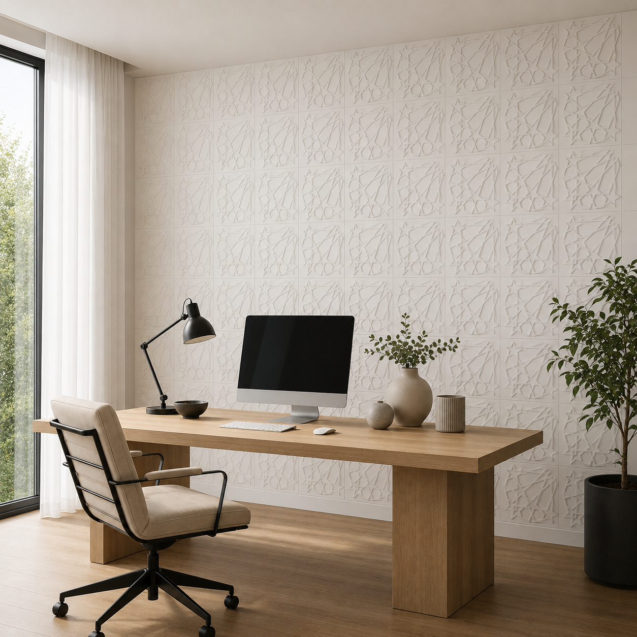Panneau décoratif mural 3D blanc à motif étoilé géométrique