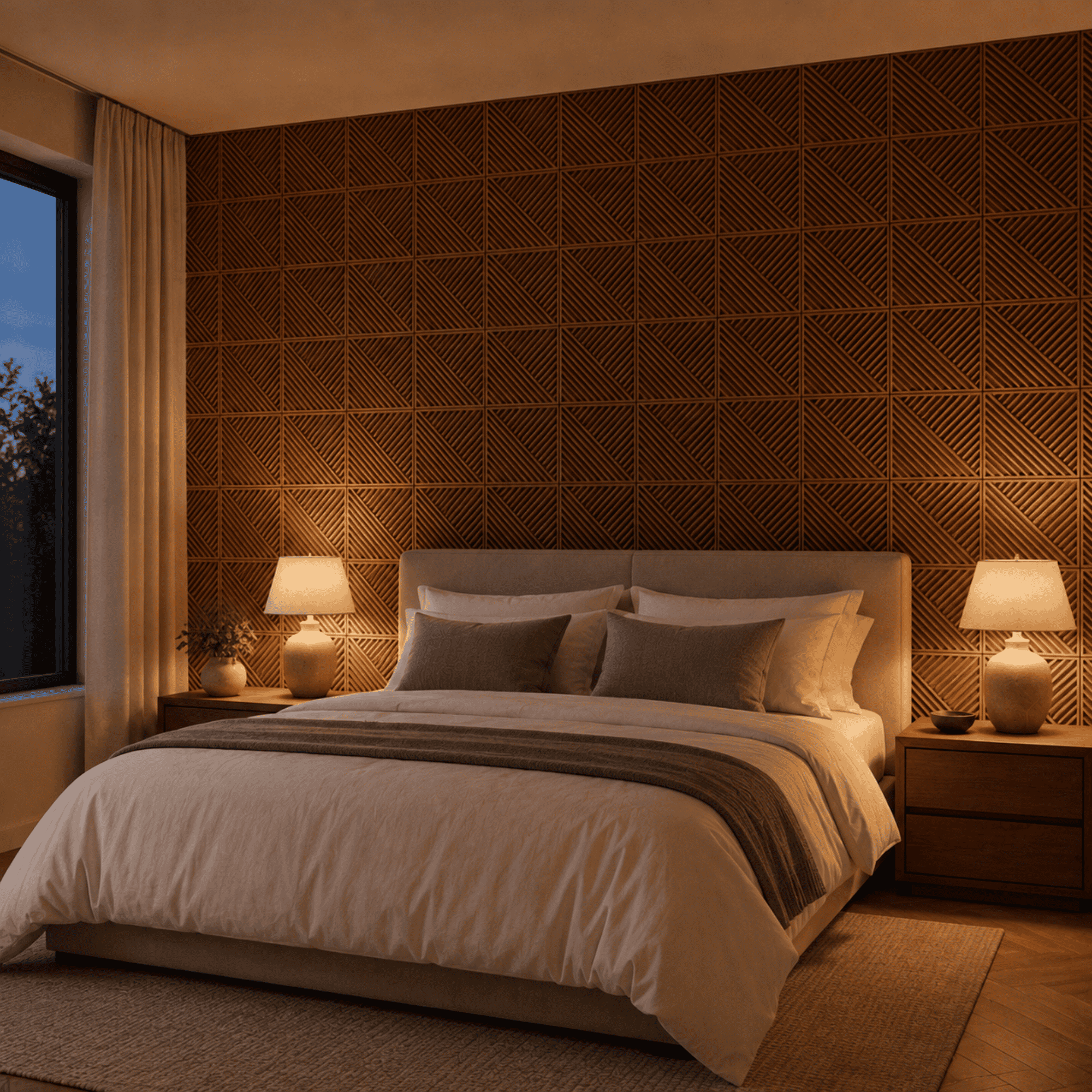 Panneau mural en PVC 3D effet bois et lignes obliques