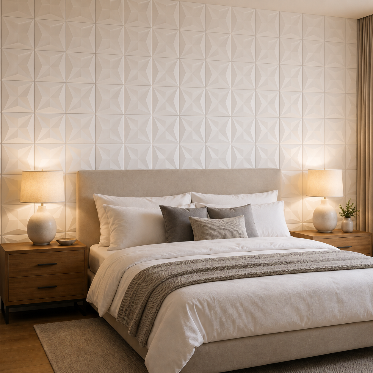 Panneau décoratif mural 3D en PVC à motif pyramidal blanc mat