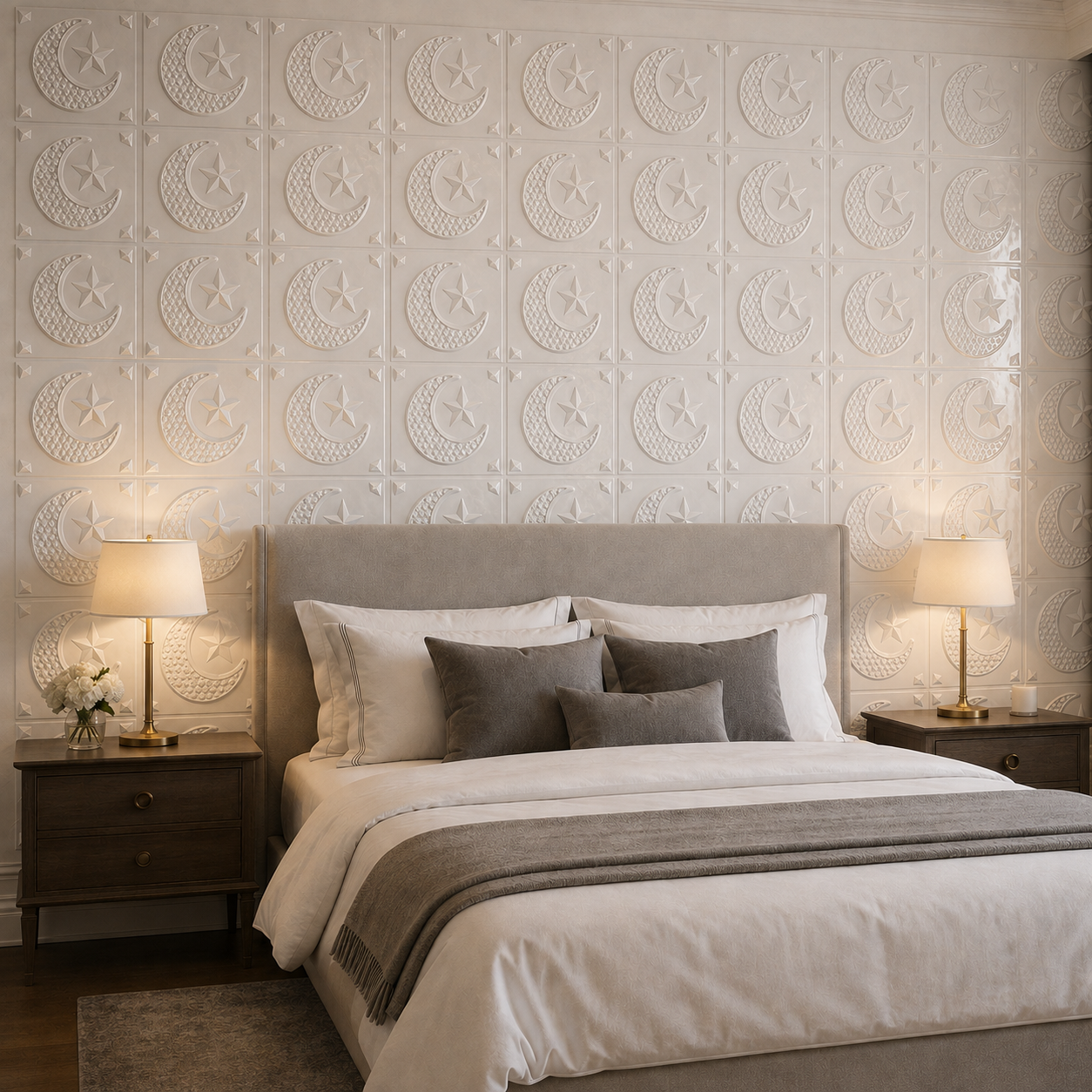 Plaque murale en PVC avec motif lune et étoile en relief 3D