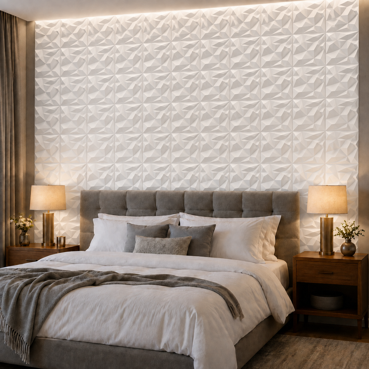 Panneau mural 3D blanc élégant à motif facetté