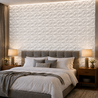 Panneau mural 3D blanc élégant à motif facetté