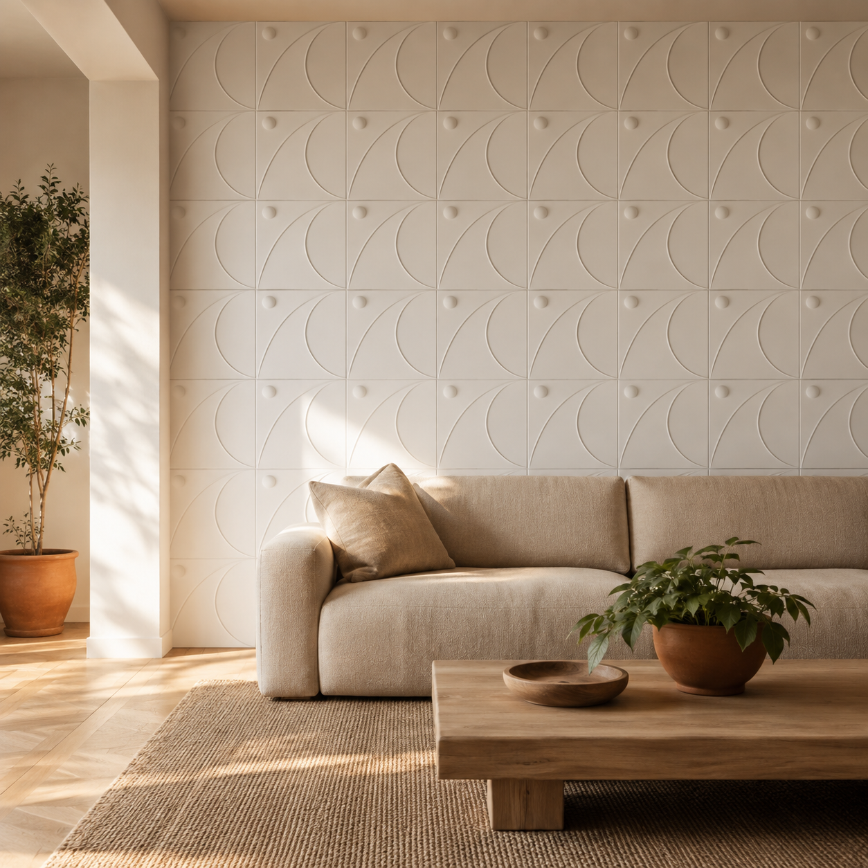 Panneau mural 3D en PVC blanc mat à motif géométrique courbé
