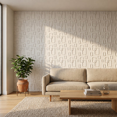 Panneau mural décoratif 3D blanc à motif rectangles arrondis