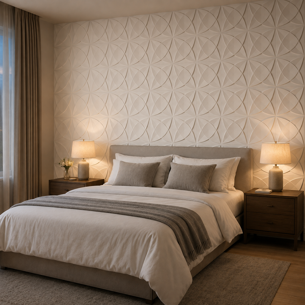 Panneau mural décoratif blanc 3D avec motif floral en relief