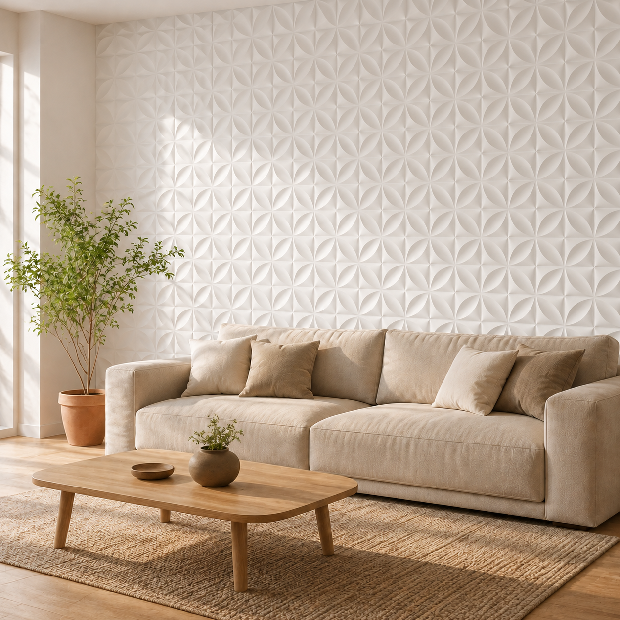 Panneau décoratif mural 3D blanc au motif pétale en relief