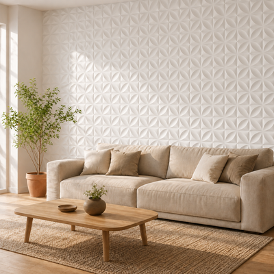 Panneau décoratif mural 3D blanc au motif pétale en relief
