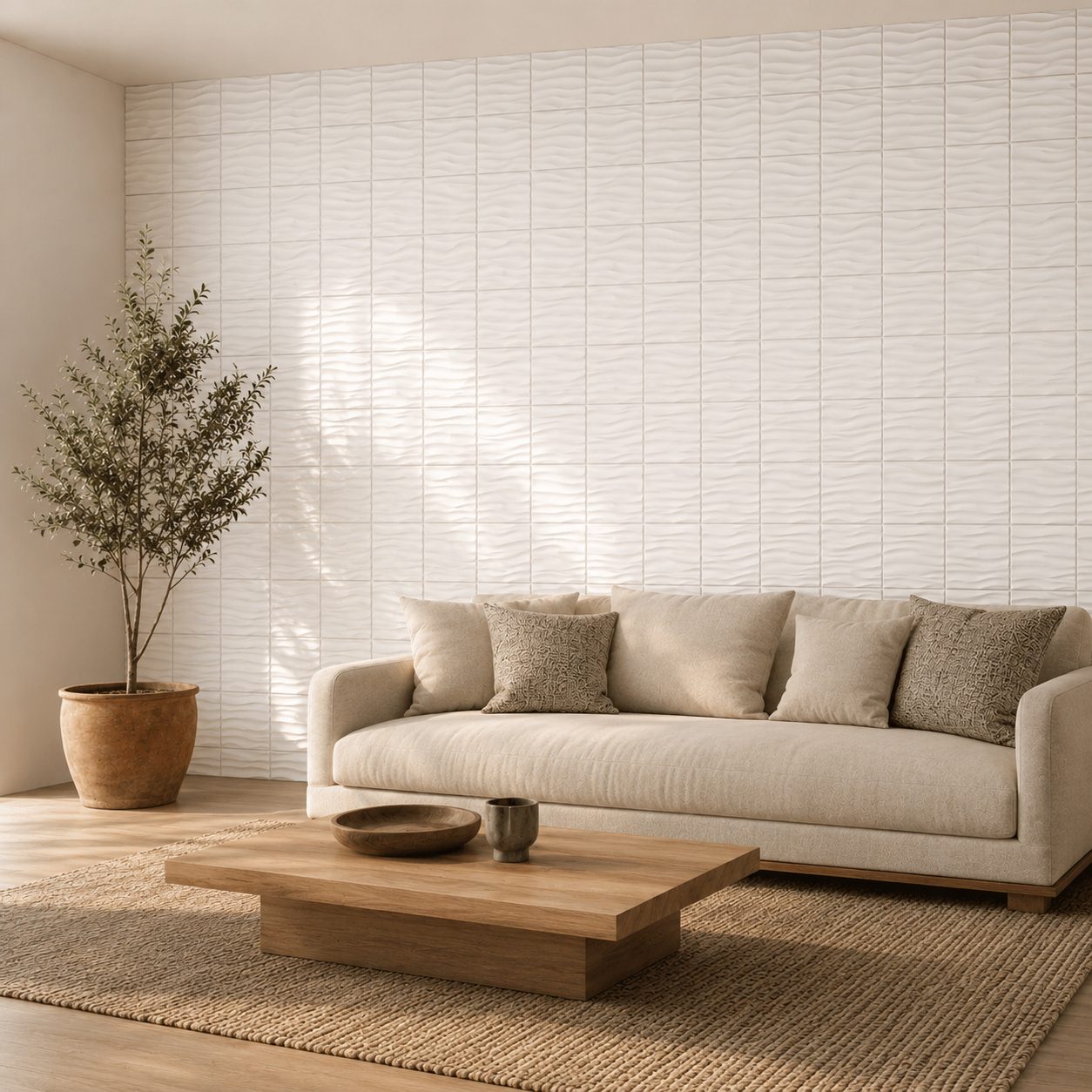 Panneau mural 3D blanc mat en PVC à motif ondulé