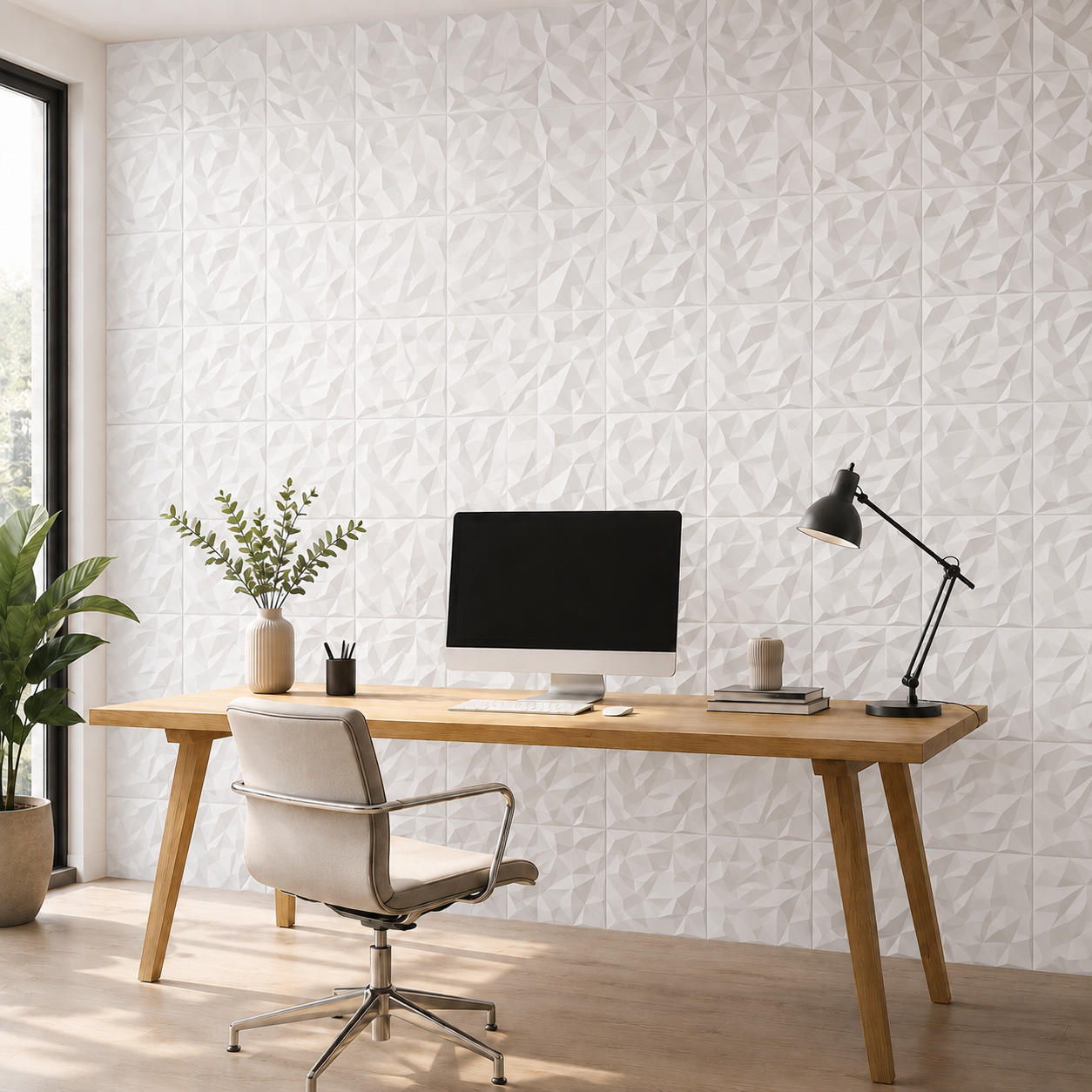 Panneau mural 3D blanc élégant à motif facetté