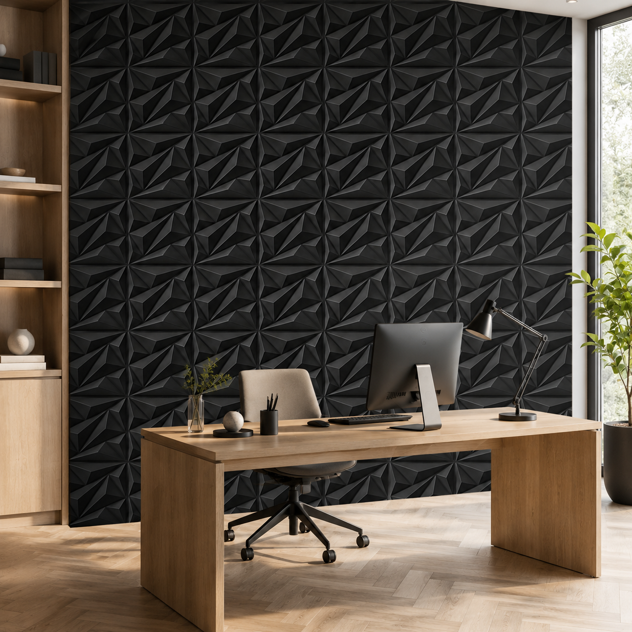 Panneau mural 3D noir mat effet géométrique