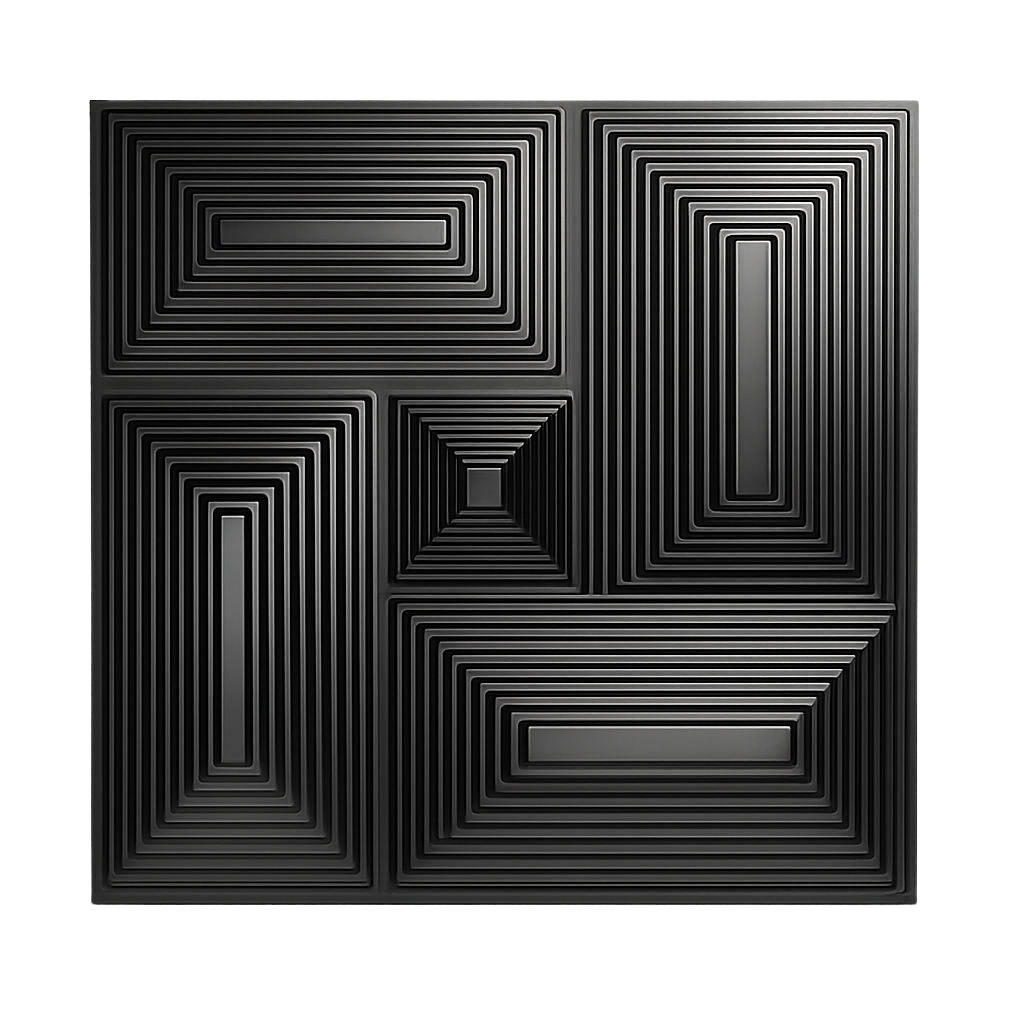 Panneau mural 3D noir mat aux lignes concentriques en relief