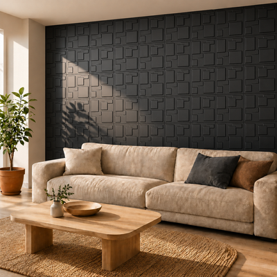Panneau mural 3D décoratif noir avec motif géométrique design