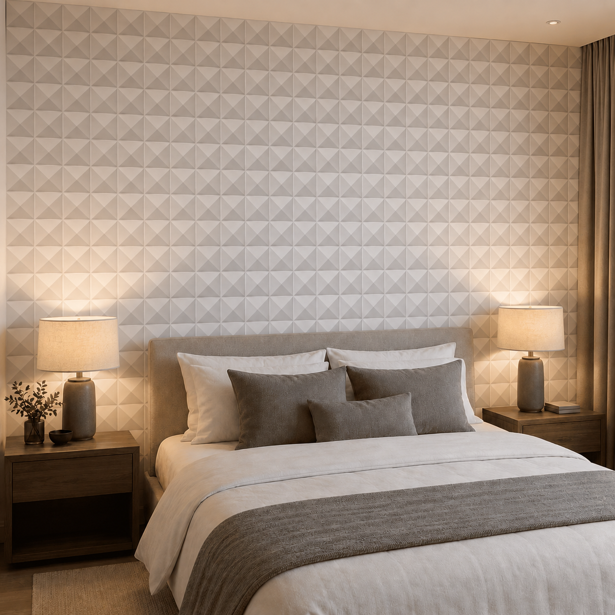 Panneau mural 3D blanc mat à motif pyramidal design