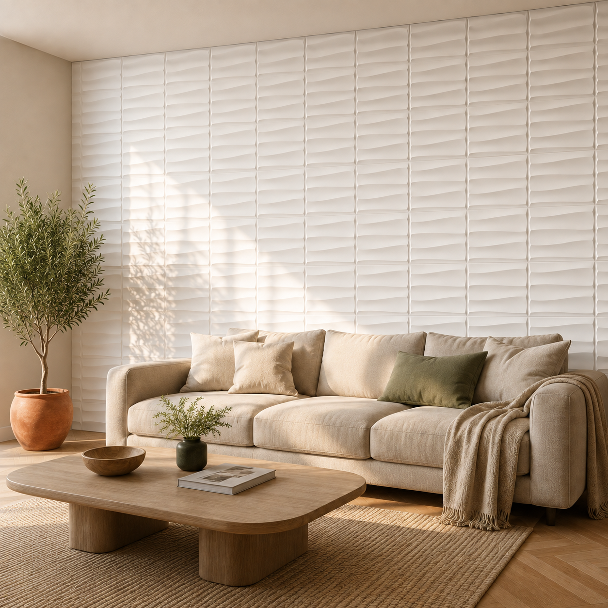 Panneau mural 3D blanc vif ondulé design