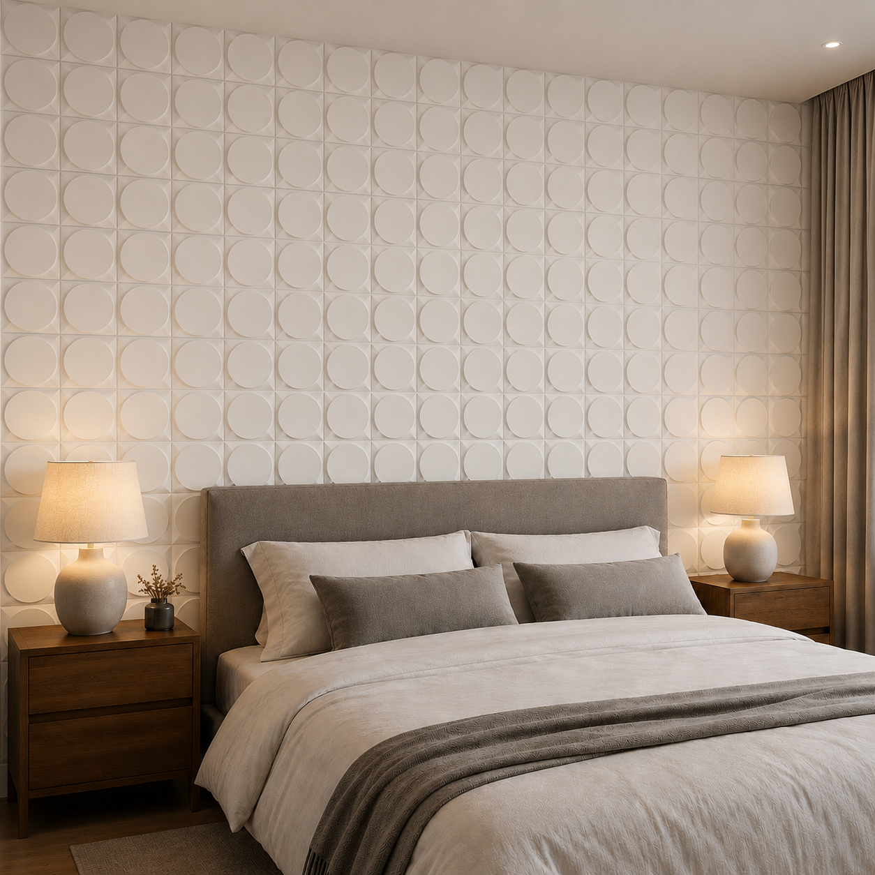 Panneau mural 3D PVC blanc mat avec motif cercle en relief