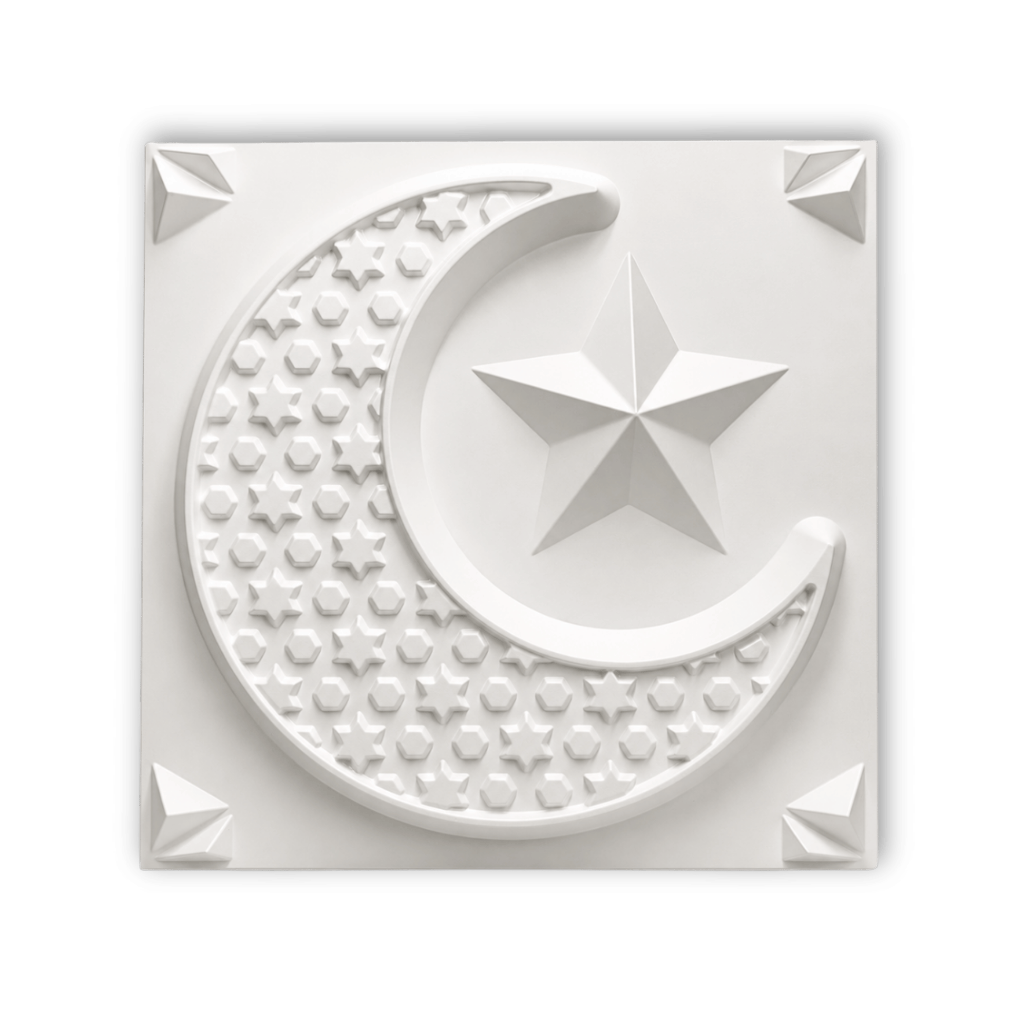 Panneau mural décoratif 3D blanc mat avec motif lune et étoile