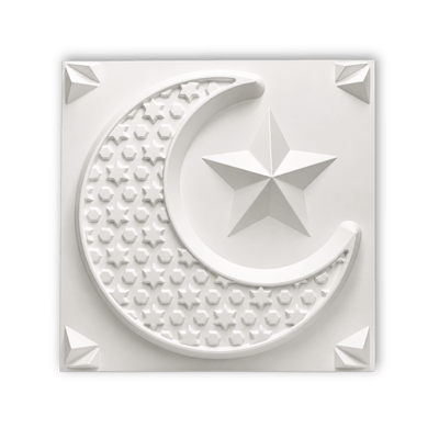 Panneau mural décoratif 3D blanc mat avec motif lune et étoile