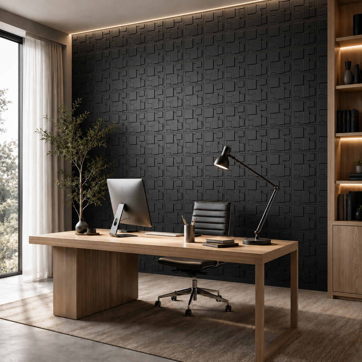 Panneau mural 3D décoratif noir avec motif géométrique design