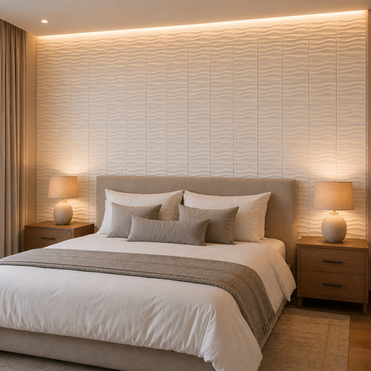 Panneau mural 3D blanc mat en PVC à motif ondulé