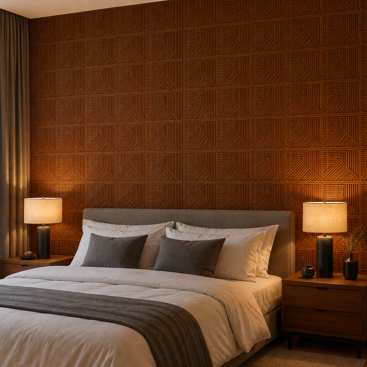 Panneau mural 3D en PVC avec rainures géométrique bois foncé