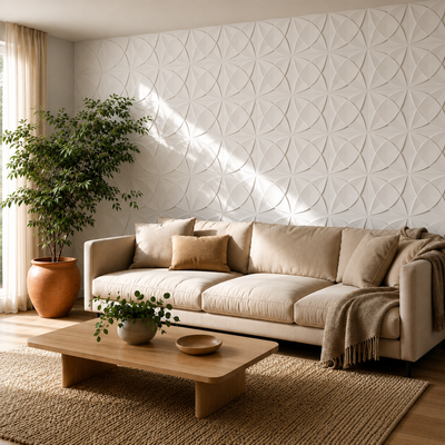 Panneau mural décoratif blanc 3D avec motif floral en relief