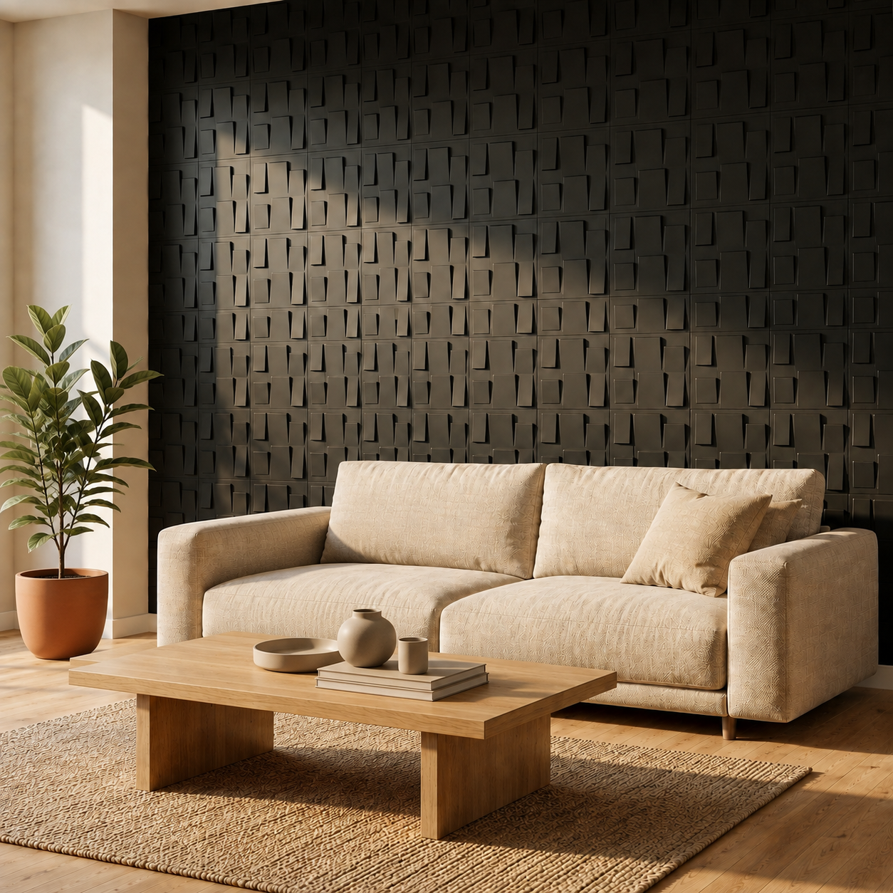Panneau mural géométrique 3D noir avec relief rectangulaire