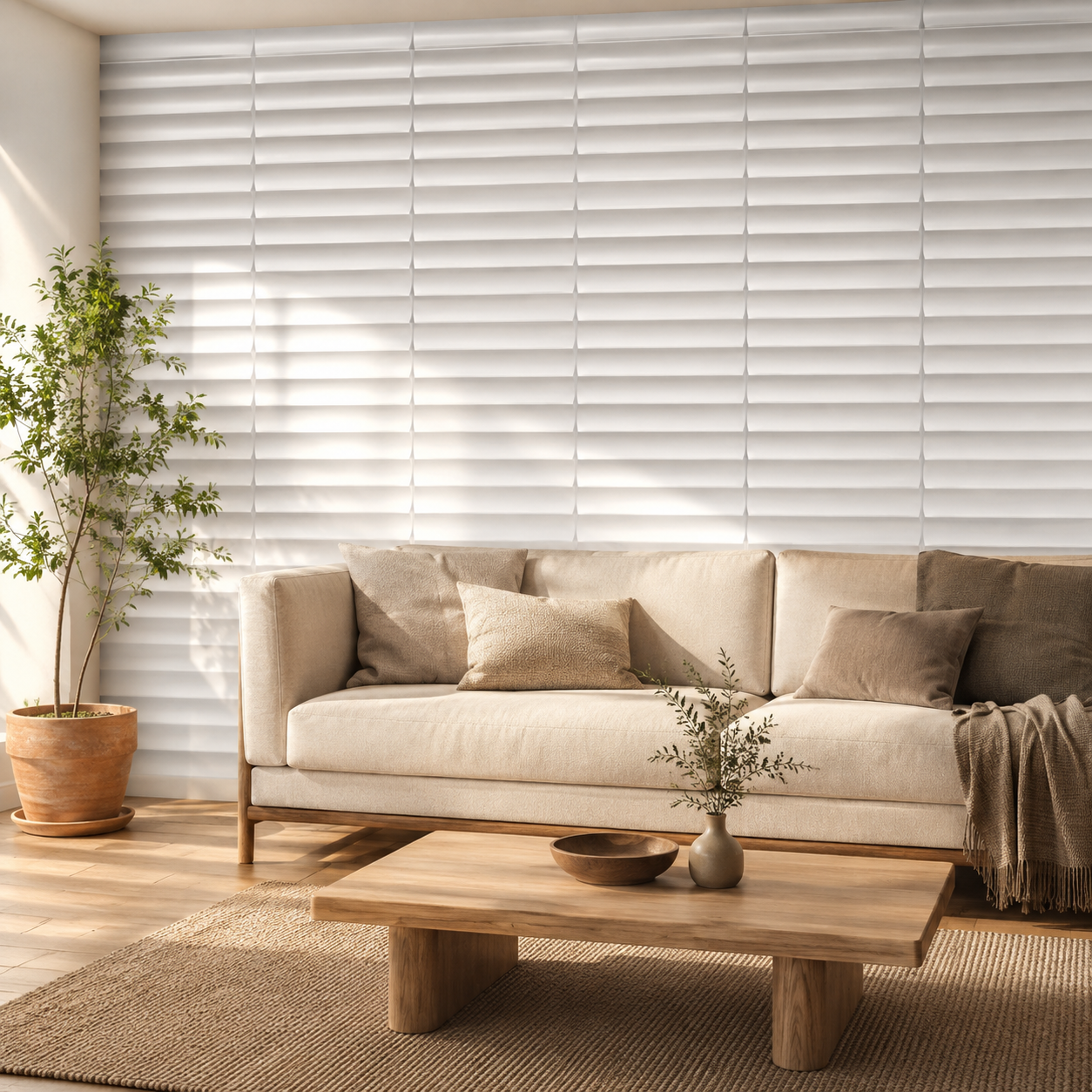 Panneau décoratif mural 3D ondulé blanc mat