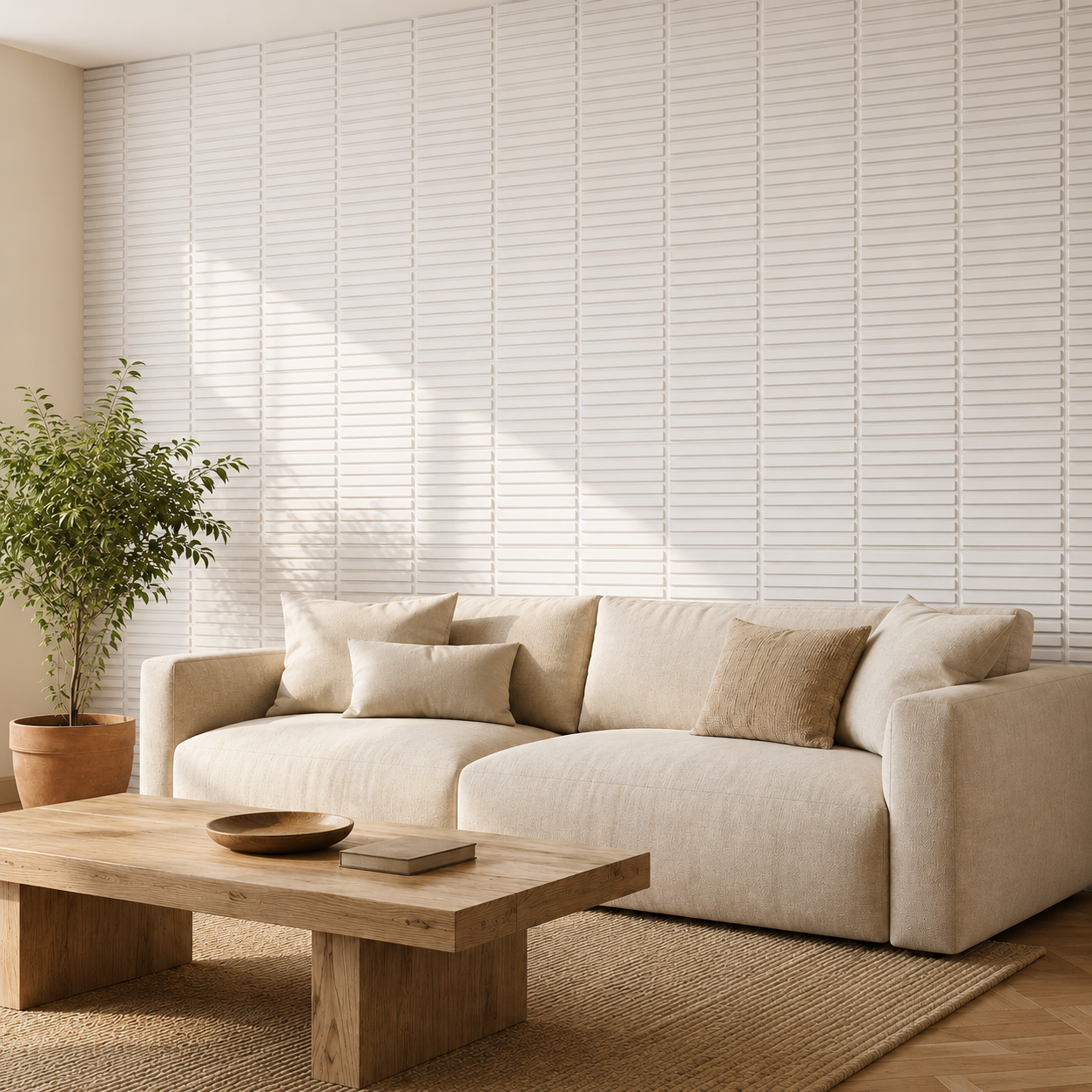 Panneau mural 3D blanc mat à relief horizontal design