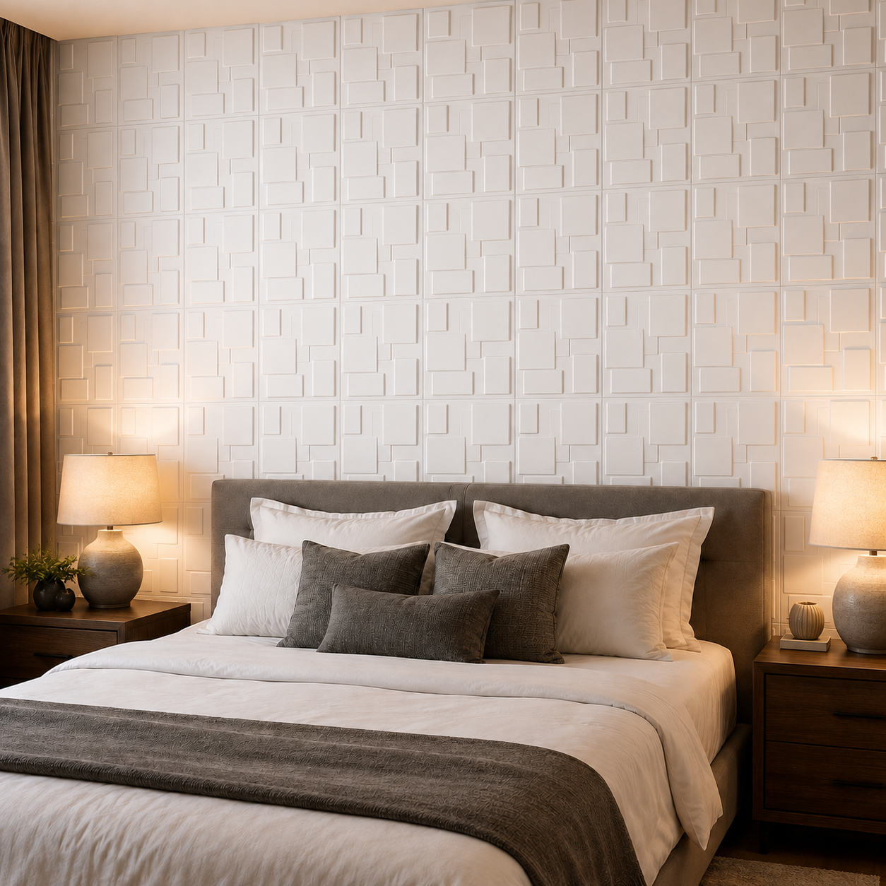 Panneau mural 3D Blanc en PVC à motif rectangulaire superposé