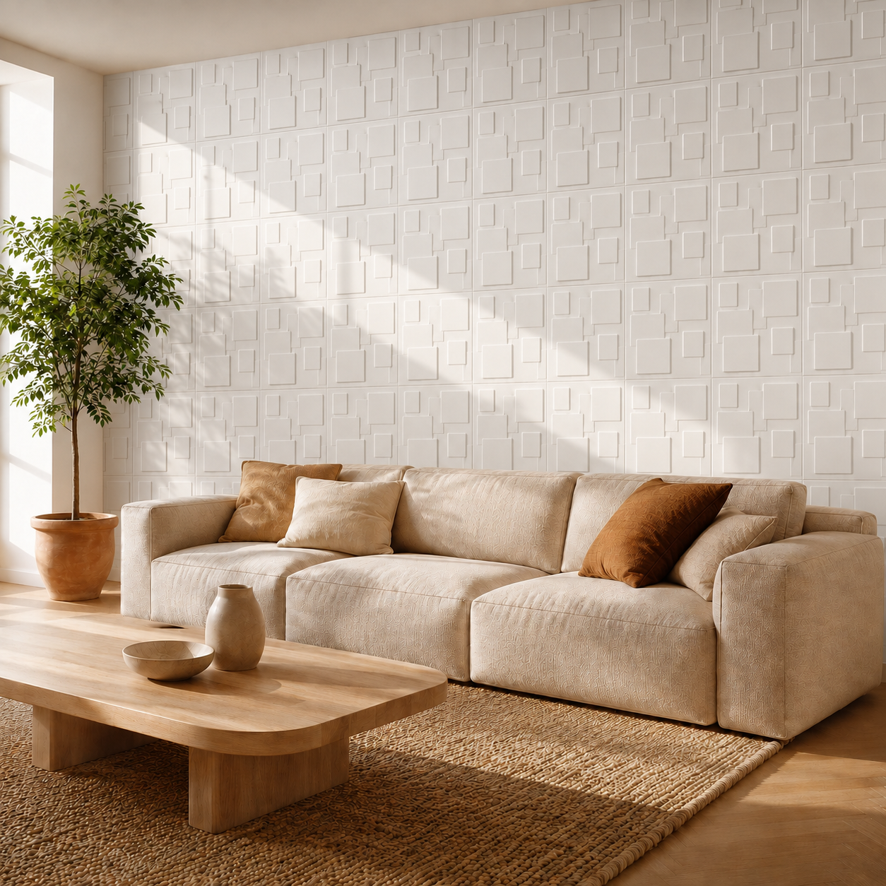 Panneau mural 3D Blanc en PVC à motif rectangulaire superposé